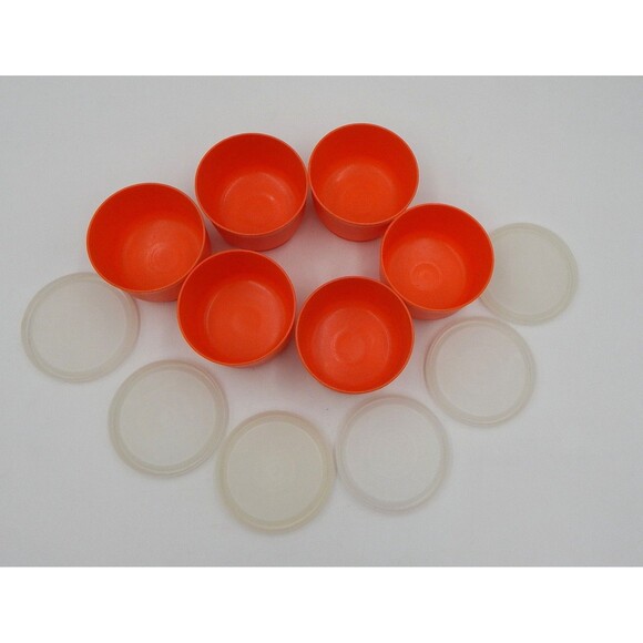 Tupperware Orange Snack Cups 1229 Complete w Sheer Lids 297 Set of 6 Vintage - Picture 3 of 7